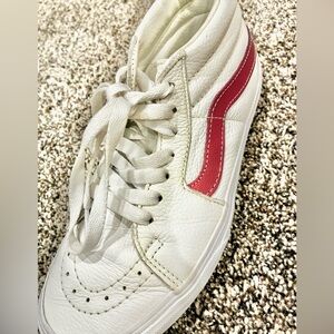 Vans Women’s Sk8 mid White leather with rose pink stripe Women's Shoes Size 7.5